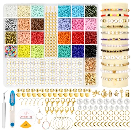 Lil Ray Perlen für Armbänder – 4200+ bunte 4mm Perlen Set für Armbänder selber machen, inklusive Buchstabenperlen und umfangreichen Zubehör für Schmuck, Ohrringe & Halsketten von Lil Ray