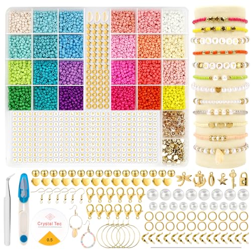 Lil Ray Perlen für Armbänder – 4200+ bunte 4mm Perlen Set für Armbänder selber machen, inklusive Buchstabenperlen und umfangreichen Zubehör für Schmuck, Ohrringe & Halsketten von Lil Ray