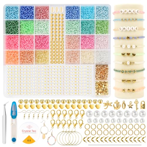 Lil Ray Perlen für Armbänder – 8800+ bunte 3mm Perlen Set für Armbänder selber machen, inklusive Buchstabenperlen und umfangreichen Zubehör für Schmuck, Ohrringe & Halsketten von Lil Ray