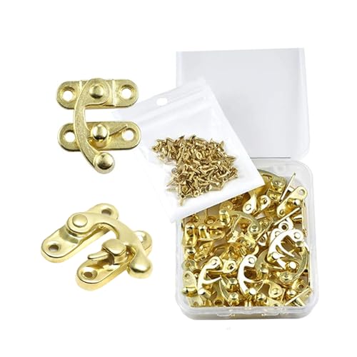 Lilaly 10 Sets Riegel für Holzkisten, Schmuckkästchen, Hardware für sicheren Verschluss, Retro-Knüpfhaken, Bullhorn-Haken, Schlossschnalle, goldfarben Lilaly 10 Sets Riegel für Holzkisten, Schmuckkästchen, Hardware für sicheren Verschluss, Retro-Knüpfhaken, Bullhorn-Haken, Schlossschnalle, goldfarben von Lilaly