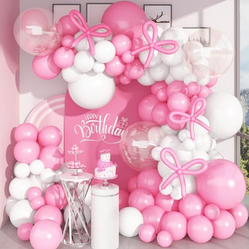 Lilbitty 118 Stück Rosa Weiße Ballonbogen Set, Baby Pink Luftballons Garland mit 18 Zoll Transparenten Luftballons, Makronen Pink Lang Ballon für Mädchen Geburtstag und Babyparty Dekoration von Lilbitty