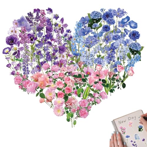 Lilbitty 120 Stück Blumen Sticker Set, Transparent Selbstklebende Aufkleber für Scrapbook, Journaling und Fotoalbum, Vintage Blumen Sticker für Erwachsene, DIY Basteln, Wasserfest für Fotoalbum von Lilbitty