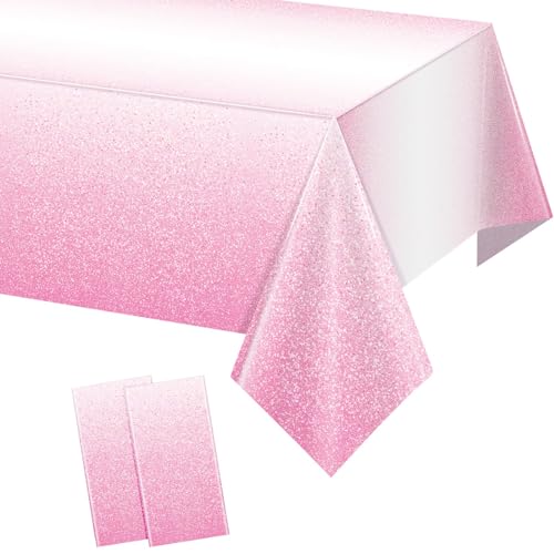 Lilbitty 2 Stück Kunststoff-Tischdecken in Ombre-Rosa für Partys, Hellrosa Streusel-Tischdecke, Einweg-Tischdecken in Pastellrosa mit Farbverlauf für rechteckige Tische von Lilbitty