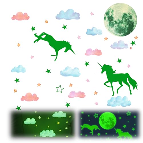 Lilbitty 3 Stück Einhorn Wolke Wandtattoo Kinderzimmer Mädchen Leuchtsticker Selbstklebend Sternenhimmel Leuchtaufkleber Aufkleber Babyzimmer Deko Geschenke von Lilbitty