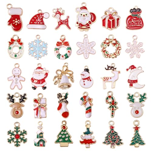 Lilbitty 30 Stück Weihnachtsanhänger, Gold Emaille Charms DIY Schmuckzubehör, Anhänger für Armband, Halskette, Ohrringe, Weihnachtsdeko Anhänger, Kreative Weihnachtsornamente, Deko für Bastelprojekte von Lilbitty