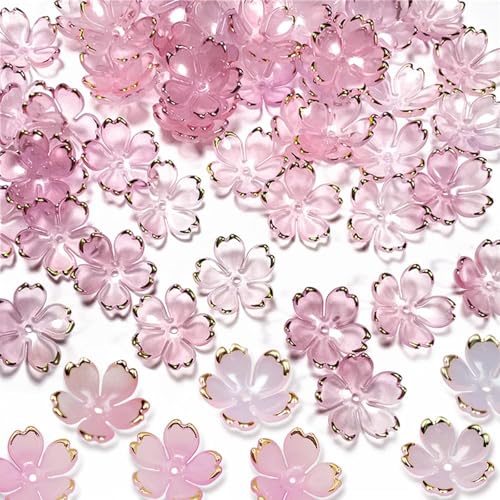 Lilbitty 50 Stück Kirschblüten-Blumenperlen aus Acryl, Mini-Blumen-Abstandshalterperlen, 5-blättrige Blumenperle mit Farbverlauf für Armbänder, blassrosa Farbverlauf von Lilbitty