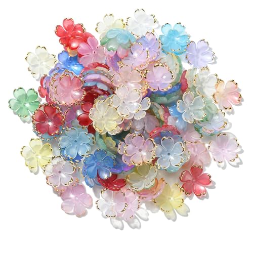 Lilbitty 50 Stück Kirschblüten-Blumenperlen aus Acryl, Mini-Blumen-Abstandshalterperlen, 5-blättrige Blumenperle mit Farbverlauf für Armbänder, gemischte Farben von Lilbitty