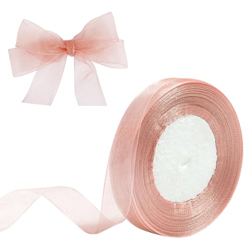 Lilbitty Geschenkband, Sheer Organza Band, Handgemachtes Band, 45mX2cm Organza Chiffonband, Mesh Stoffband für Geschenkverpackung, DIY Basteln, Weihnachtsfeier Deko,Roségold von Lilbitty