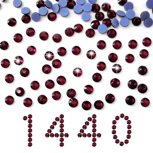 Liliume 1440 Pcs Hotfix Strasssteine SS16 Dark Rot Strasssteine 20 Farben 4 Größen Runde Glas Strass für Kleidung Schuhe DIY Handwerk(Dark Rot-SS16） von Liliume