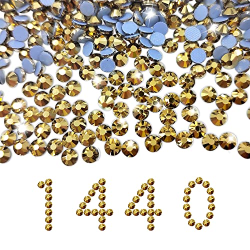 Liliume 1440Pcs Hotfix Strasssteine 20 Farben 4 Größen Runde Glas Strass für Kleidung Schuhe DIY Handwerk (Mine-Gold, SS20) von Liliume