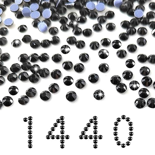 Liliume 1440 Pcs Hotfix Strasssteine SS16 Schwarz Strasssteine 15 Farben 4 Größen Runde Glas Strass für Kleidung Schuhe DIY Handwerk(Schwarz-SS16） von Liliume