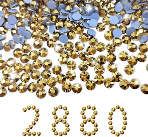 Liliume 1440Pcs Hotfix Strasssteine 20 Farben 4 Größen Runde Glas Strass für Kleidung Schuhe DIY Handwerk (Mine-Gold, SS10) von Liliume