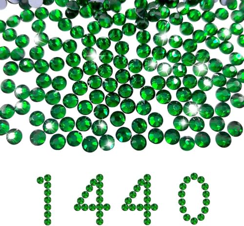 Liliume 1440Pcs Hotfix Strasssteine SS16 Tiefgrün Hotfix Strassstein Runde EmeraldEdelsteine Glas Steine für Kleidung Schuhe DIY Handwerk（SS16-Emerald） von Liliume