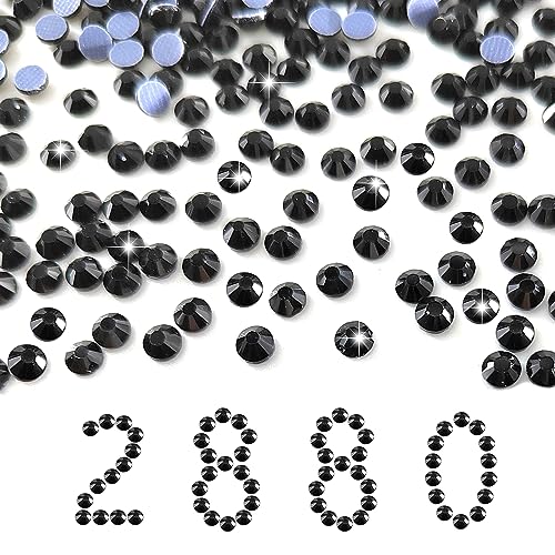 Liliume 2880 Pcs Hotfix Strasssteine SS10 Schwarz Strasssteine 15 Farben 4 Größen Runde Glas Strass für Kleidung Schuhe DIY Handwerk(Schwarz-SS10） von Liliume