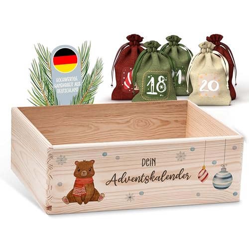 Lilleta ® Personalisierte Adventskiste - Adventskalender 2024 aus Holz mit Namen - Weihnachtskalender für Kinder & Erwachsene von Lilleta