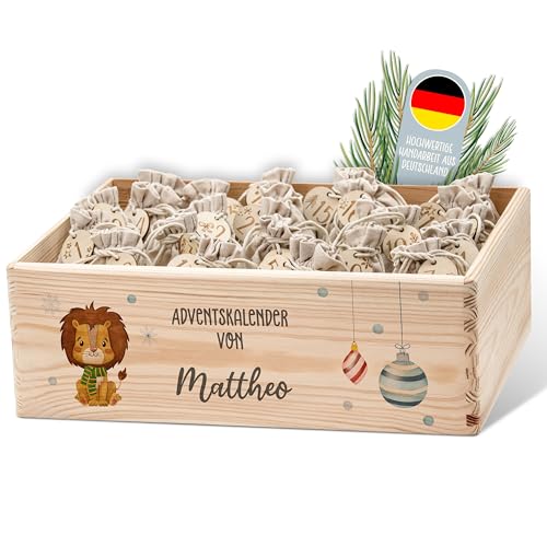 Lilleta ® Personalisierte Adventskiste Freundebande - Adventskalender 2024 aus Holz mit Namen - Weihnachtskalender für Kinder & Erwachsene von Lilleta