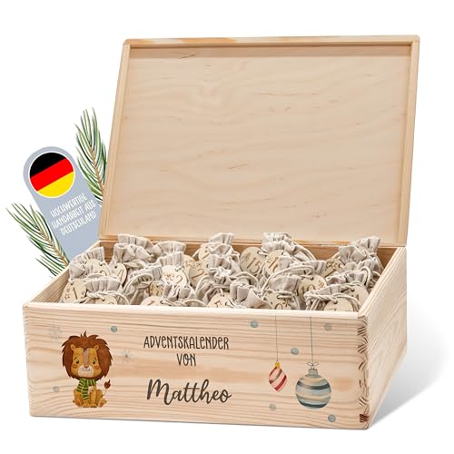 Lilleta ® Personalisierte Adventskiste Freundebande - Adventskalender 2024 aus Holz mit Namen - Weihnachtskalender für Kinder & Erwachsene von Lilleta