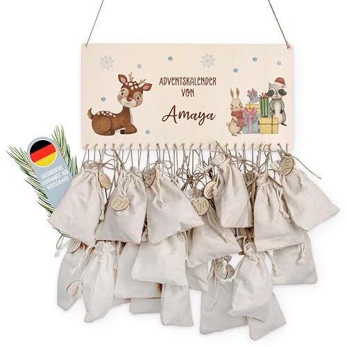 Lilleta ® Personalisierter Adventskalender Tiermotiv - Adventskalender 2024 aus Holz mit Namen - Weihnachtskalender für Kinder & Erwachsene von Lilleta