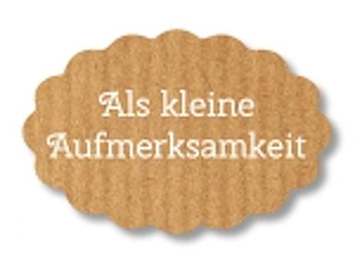 Geschenk-Etiketten "Als kleine Aufmerksamkeit" E-935-250 - 45x30 mm - Kraft-braun mit Schwarzprägung - 250 Stück/Rolle von LillyDesign