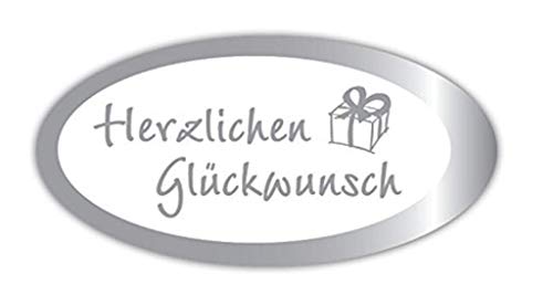 Geschenk-Etiketten E-801b-250 "Herzlichen Glückwunsch" - 54x27 mm -mit Silberprägung - 250 Stück/Rolle von LillyDesign