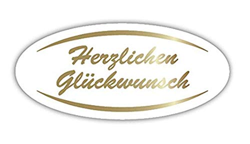 Geschenk-Etiketten"Herzlichen Glückwunsch" – E-721-250 – Haft-Etiketten Aufkleber Papieraufkleber selbstklebend Haftpapier Geburtstag - 40x18mm – mit Goldprägung - 250 Stück von LillyDesign