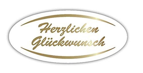 Geschenk-Etiketten "Herzlichen Glückwunsch" – E 721-500 – Haft-Etiketten Aufkleber Papieraufkleber selbstklebend Haftpapier Geburtstag - 40x18mm – mit Goldprägung - 500 Stück von LillyDesign