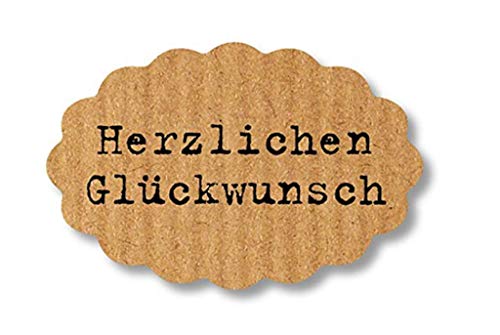 Geschenk-Etiketten "Herzlichen Glückwunsch" E-922-250 - 45x30 mm - Kraft-braun mit Schwarzprägung - 250 Stück/Rolle von LillyDesign