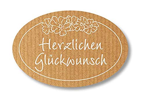 Geschenk-Etiketten - "Herzlichen Glückwunsch" E- 941b-250-40x30 mm - Kraft-braun mit Weißprägung - 250 Stück/Rolle von LillyDesign