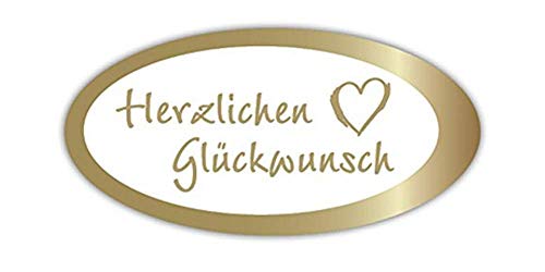 Geschenk-Etiketten "Herzlichen Glückwunsch" Herz – E 802a-250 – Aufkleber Haft-Etiketten Papieraufkleber selbstklebend Haftpapier - mit Goldprägung - 54x27mm – 250 Stück von LillyDesign