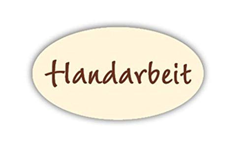 Haft-Etiketten "Handarbeit" E-882a-500 - Aufkleber selbstklebend Haftpapier 26x14 mm - in creme mit Prägung in braun - 500 Stück/Rolle von LillyDesign