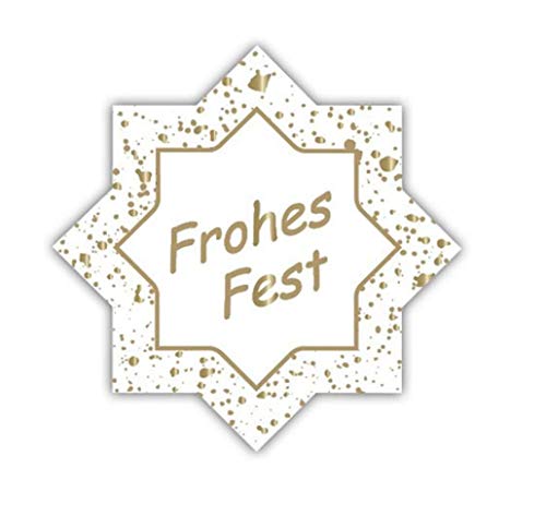 Weihnachts-Geschenk-Etiketten Stern "Frohes Fest" E-149a-500-35x35 mm - Weiß mit Goldprägung - 500 Stück/Rolle von LillyDesign