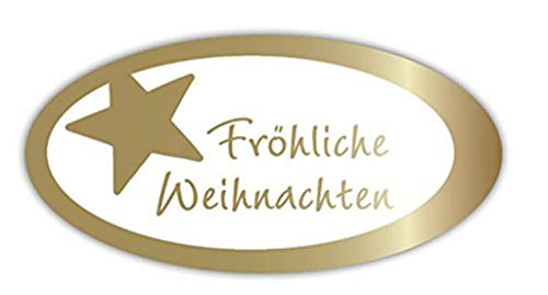 Weihnachtsaufkleber Geschenk-Etiketten mit Goldprägung "Fröhliche Weihnachten" – E-810a-250 – Haft-Etiketten Präsentaufkleber - 54x27mm – 250 Stück von LillyDesign