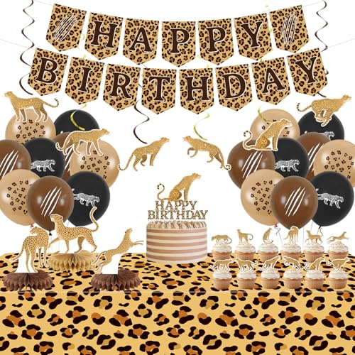 Gepard Geburtstag Party Dekoration - Leopardendruck Party Supplies umfassen alles Gute zum Geburtstag Banner Kuchen Topper Tischdecke Ballons für Dschungel Safari Baby Shower Gepard Geburtstag Party Dekoration - Leopardendruck Party Supplies umfassen alles Gute zum Geburtstag Banner Kuchen Topper Tischdecke Ballons für Dschungel Safari Baby Shower von Lilwemen