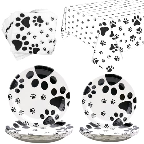 Welpe Pfote Party Supplies, Hund Party Geburtstag Dekorationen, Welpe Thema Geschirr Set enthalten Teller, Servietten, Tischdecke für Hund Katze Print Party Dekorationen von Lilwemen