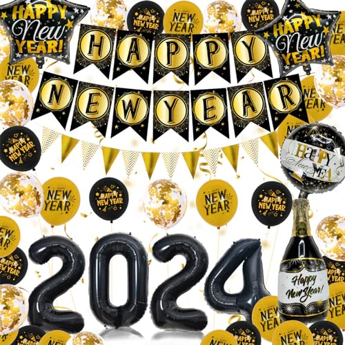 Neujahrs Party Dekoration 2024 Frohes Neues Jahr Luftballons Set Festliche Party Aluminiumfolie Luftballons Dekorationen 2024 Neujahrszubehör von Lily Brown