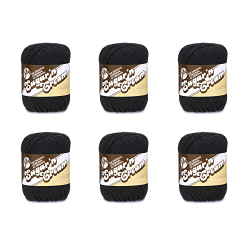 Lily Sugar'N Cream Black Garn – 6 Packungen mit 71 g – Baumwolle – 4 Medium (Kammgarn) – 120 Meter – Stricken/Häkeln von Lily