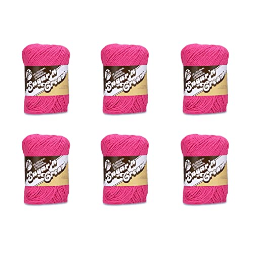 Lily Sugar'N Cream Hot Pink Garn – 6 Packungen mit 71 g – Baumwolle – 4 Medium (Kammgarn) – 120 Meter – Stricken/Häkeln von Lily