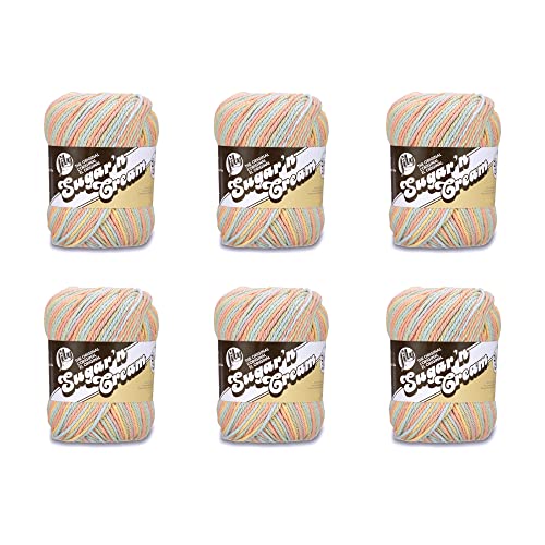 Lily Sugar'N Cream Super Size Buttercreme-Garn – 6 Packungen mit 85 g – Baumwolle – 4 Medium (Kammgarn) – 150 Meter – Stricken/Häkeln von Lily