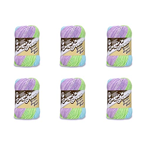 Lily Sugar'N Cream Violet Stripes Garn – 6 Pack von 57 g – Baumwolle – 4 Medium (Kammgarn) – 90 Meter – Stricken/Häkeln von Lily