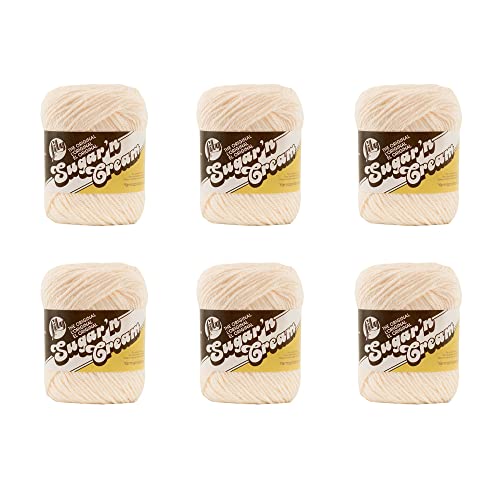 Lily Sugar'N Creme Soft Ecru Garn – 6 Packungen mit 71 g – Baumwolle – 4 Medium (Kammgarn) – 120 Meter – Stricken/Häkeln von Lily