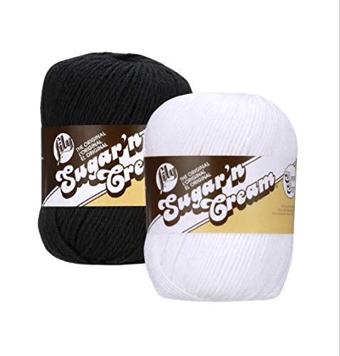 Lily Sugar n Cream Garn Super Size Bundle 2er-Pack (1) Schwarz und (1) Weiß 100% Baumwolle angebaut in den USA | Perfekt zum Stricken und Häkeln | #4 mittleres Kammgewicht von Lily