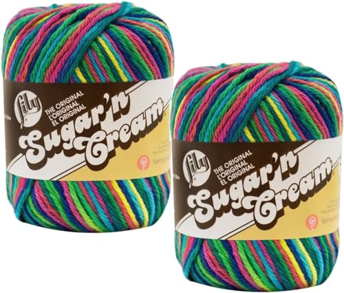 Lily Sugar 'n Cream Garn aus 100 % Baumwolle, Ombres, Düfte, Streifen, Twists, 85 g Super Size Knäuel (Psychedelic SS #19600) von Lily