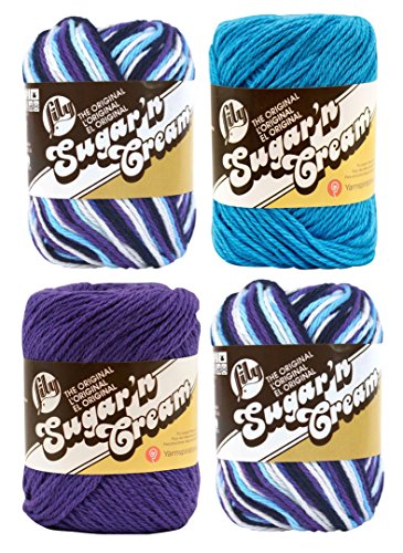 Lily Sugar 'n Cream Limited Edition Garn aus 100 % Baumwolle, 4 Stück (2 x Moondance, Hot Blue, Grape) von Lily