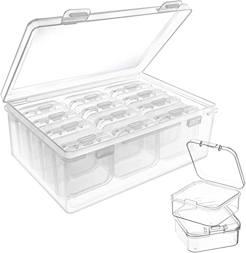 12 x transparente Mini-Aufbewahrungsbox aus Kunststoffperlen, kleine leere Organizer-Box mit Scharnierdeckel, Behälter für die Aufbewahrung von kleinen Gegenständen, Bastelarbeiten, Nähwerkzeuge, von Lilybeller