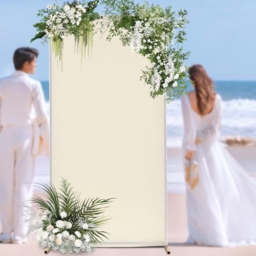 Lilyeriy Metall Hochzeitsbogen Hintergrundständer - 1x2 m Gold Traubogen Hochzeit, Ballon gewölbter Bogenrahmen, Inklusive Hochzeitsständer, Stoffabdeckung & Sechskant-Schlüssel (Beige) von Lilyeriy