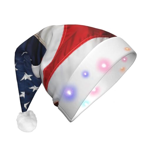 Amerikanische Flagge LED Weihnachtsmütze Plüschstoff Nikolausmütze Druck Unisex mit Blinklichtern von LimPac