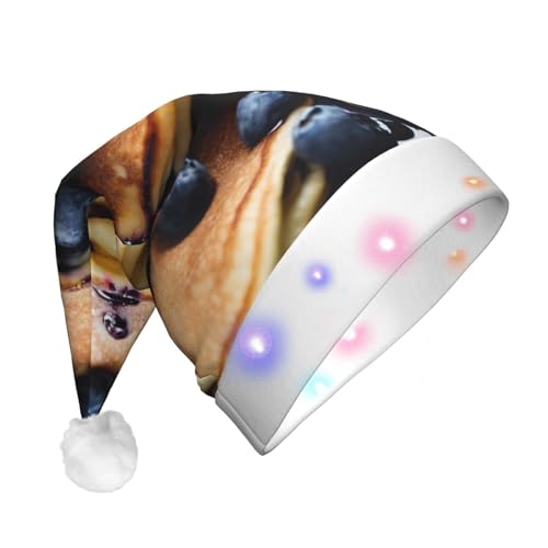 Blaubeer-Pfannkuchen-Druck, Unisex, LED-beleuchtet, Weihnachtsmannmütze, Plüschmütze für Erwachsene von LimPac