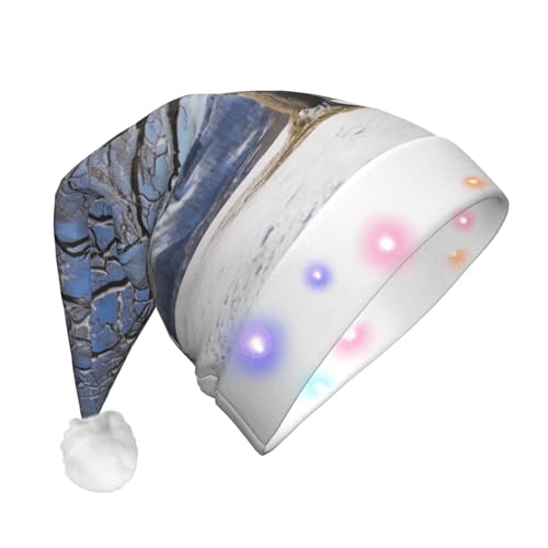 Blauer Himmel, Winterbaum-Druck, Unisex, Weihnachtsmannmütze, Weihnachtsmannmütze, für Erwachsene, Plüschmütze mit LED-Licht von LimPac