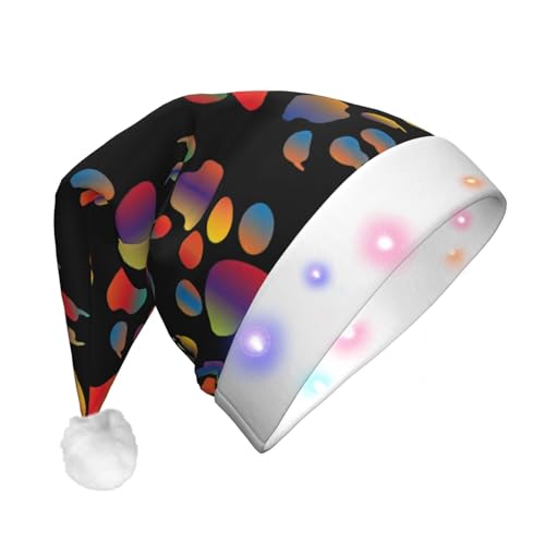 Bunte Hundepfote LED Weihnachtsmütze Plüschstoff Bedrucktes Design Unisex Blinklichter von LimPac