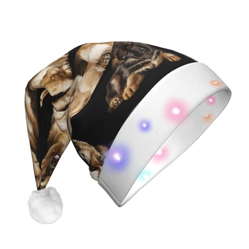 Deutscher Schäferhund LED Weihnachtsmütze Plüschstoff Nikolausmütze Druckdesign Unisex mit Blinklichtern von LimPac